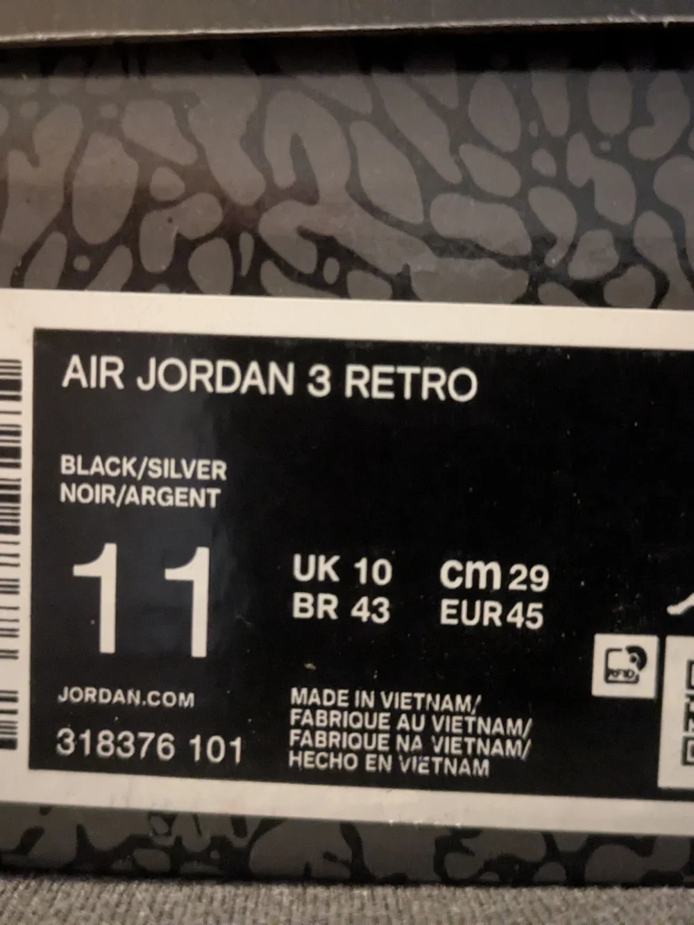 Nike Air Jordan Black & Grey Retro Sneaker Size 11